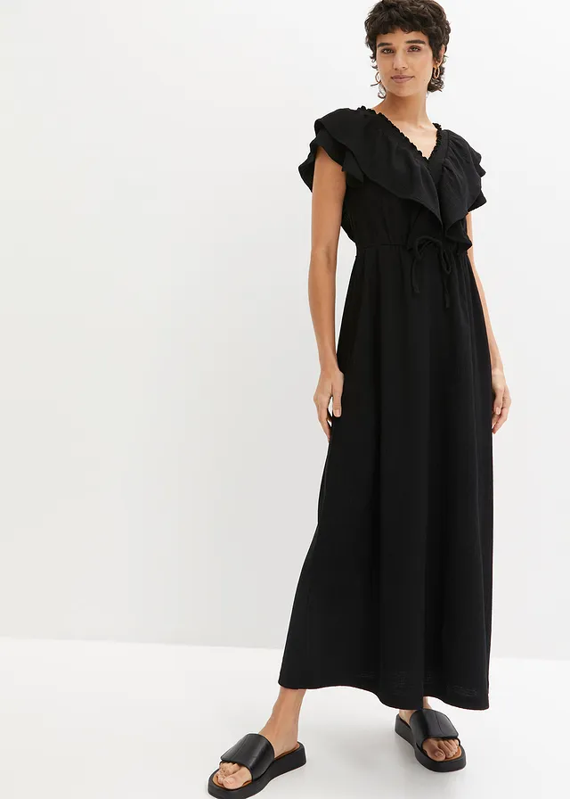 Robe longue à volants, Couleur: noir