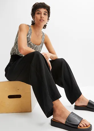 Pantalon large et léger à pinces en lin mélangé • noir • Boutique bonprix