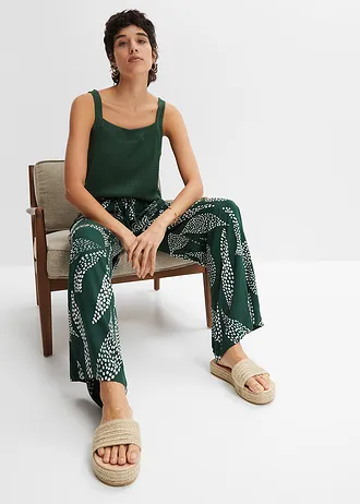 Pantaloni Marlene din viscoză fluidă • verde închis/ecru cu imprimeu • magazin bonprix