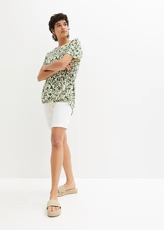T-shirt court-long avec lien à nouer, Couleur: vert foncé/beige sable