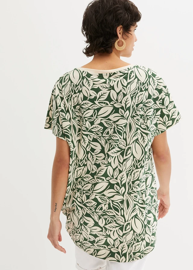 T-shirt court-long avec lien à nouer • vert foncé/beige sable • product-page.page-title-suffix