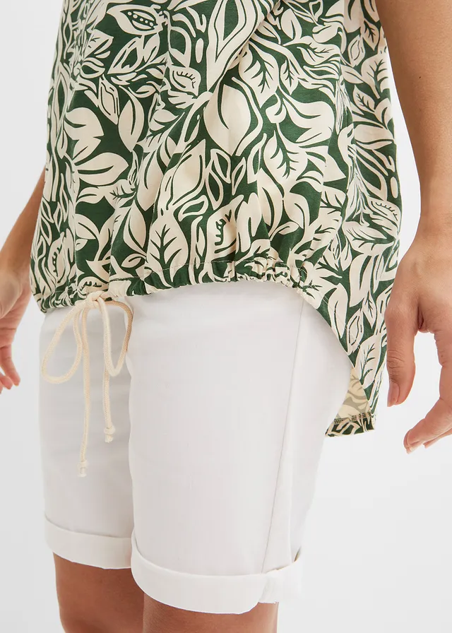 T-shirt court-long avec lien à nouer • vert foncé/beige sable • product-page.page-title-suffix