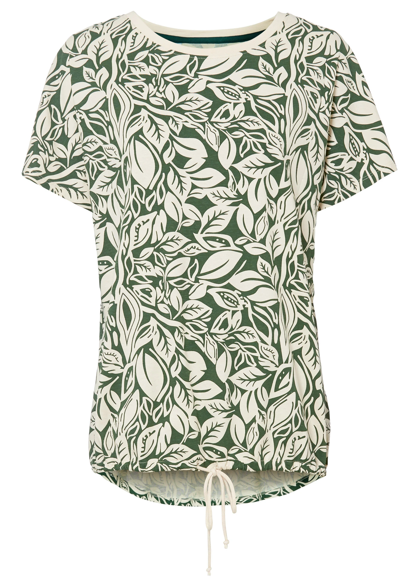 Triko s prodlouženým zadním lemem a zavazovacím páskem • tmavě zelená/pískově béžová • bonprix obchod