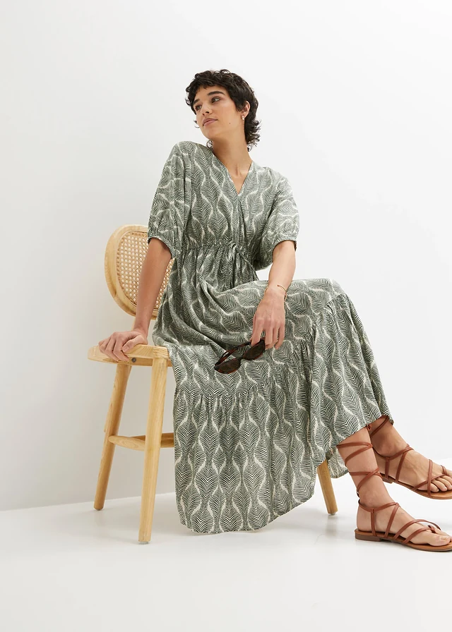 Robe midi en viscose fluide • vert foncé/beige sable • product-page.page-title-suffix