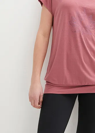T-shirt loose de sport, large base élastiquée • vieux rose imprimé • Boutique bonprix