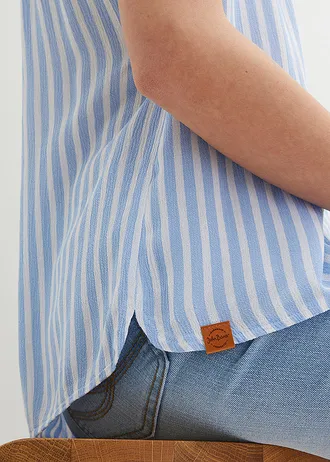 Halenka s krátkým rukávem, ze splývavé viskózy • perlově modrá/bílá s proužky • bonprix obchod