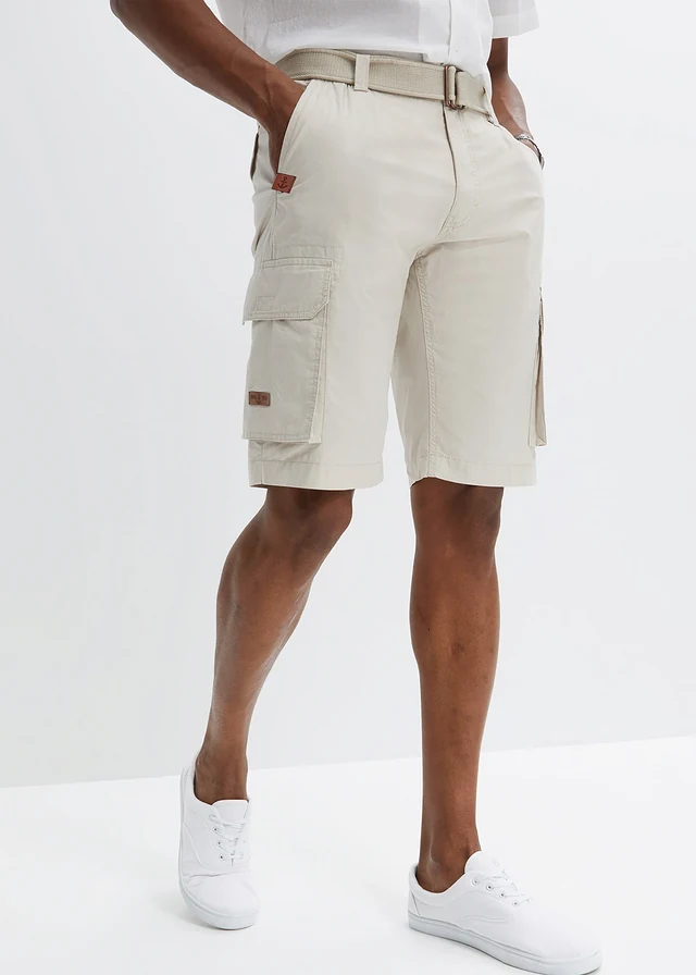 Cargo bermuda met comfortband en riem, regular fit, Kleur: kitt
