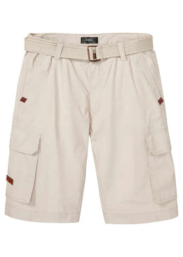 Cargo bermuda met comfortband en riem, regular fit, Kleur: kitt