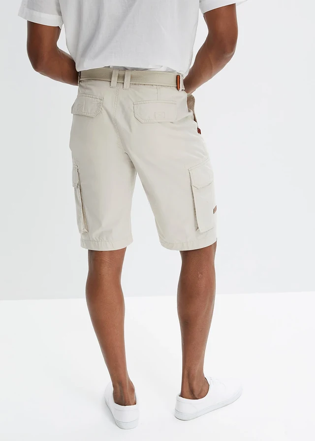 Cargo bermuda met comfortband en riem, regular fit, Kleur: kitt
