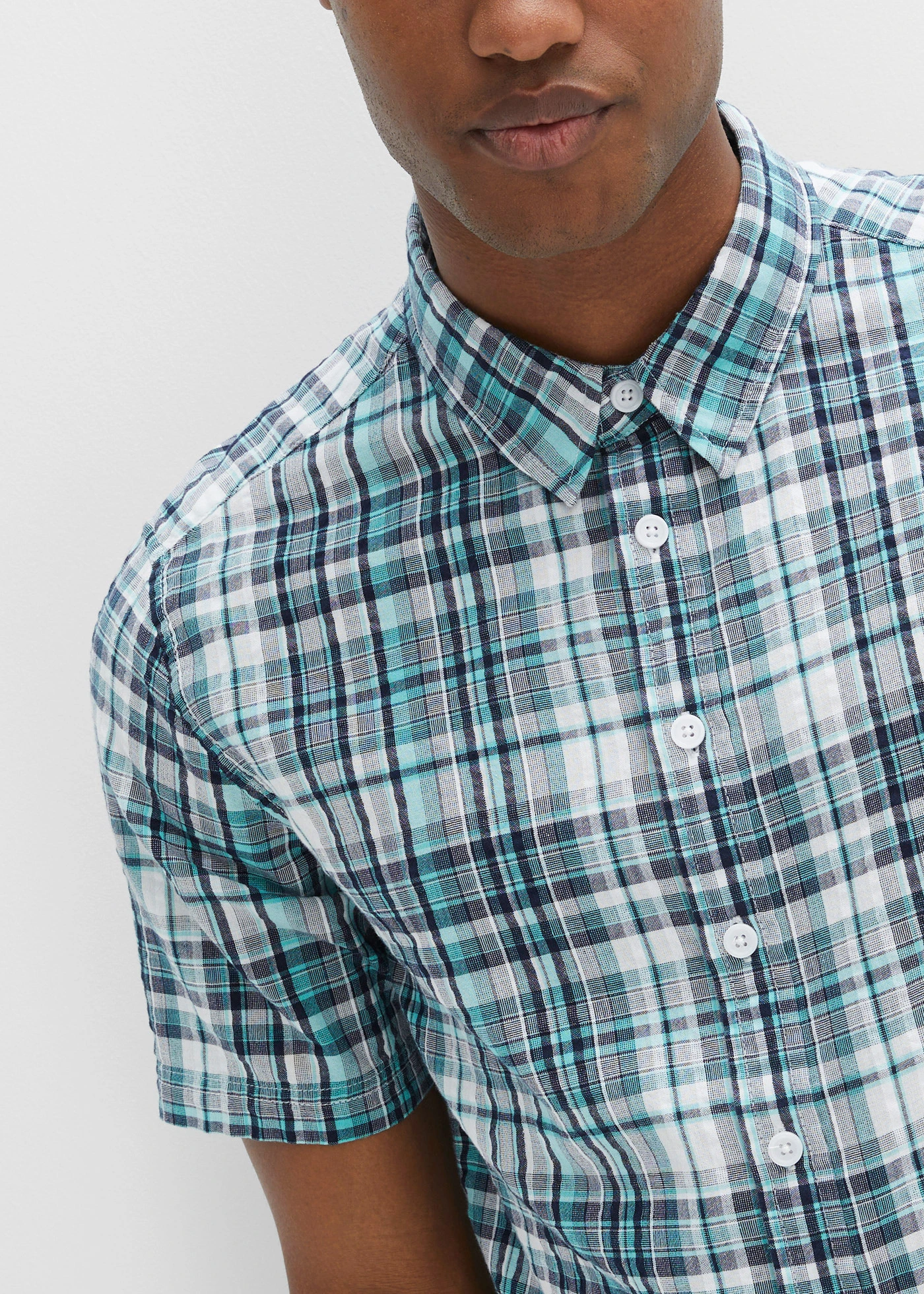 Košile s krátkým rukávem z krepového materiálu z čisté bavlny • bílo-tichomořská modrá kostka • bonprix obchod