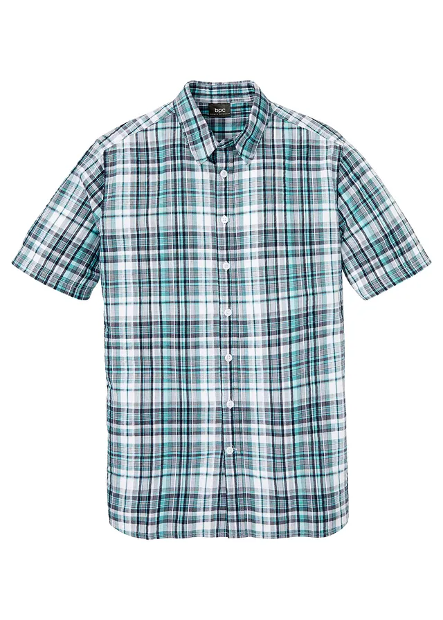 Košile s krátkým rukávem z krepového materiálu z čisté bavlny • bílo-tichomořská modrá kostka • bonprix obchod