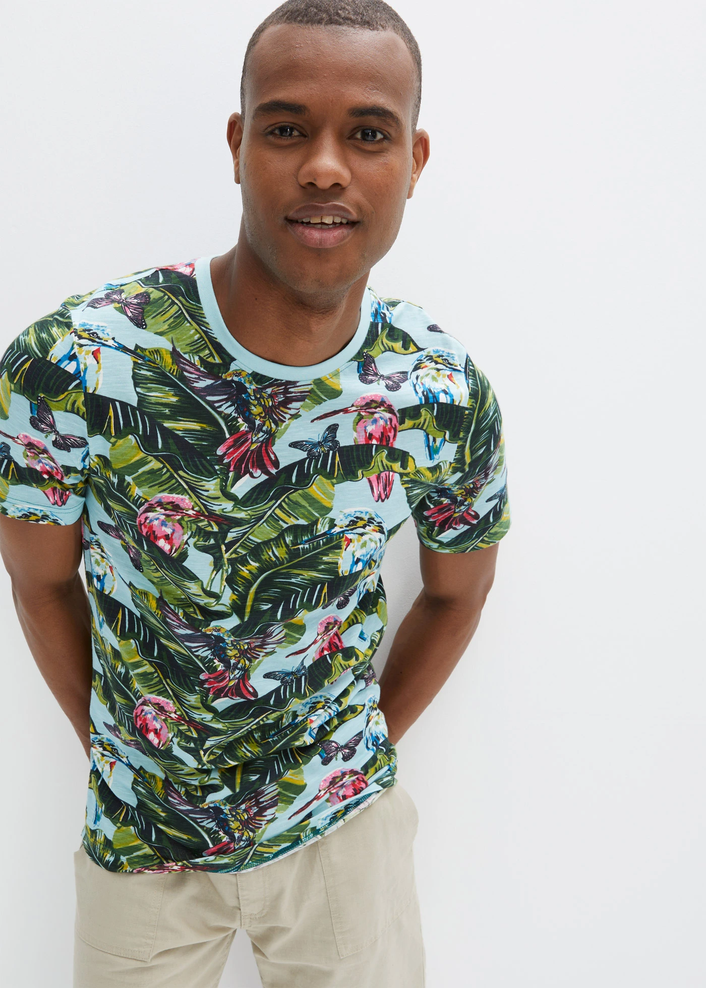 T-shirt 100% coton • bleu lagon floral • Boutique bonprix