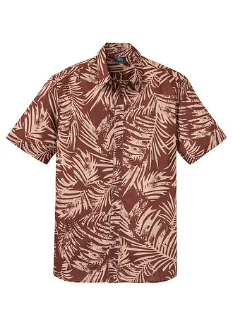 Chemise manches courtes 100% coton, Couleur: acajou foncé imprimé