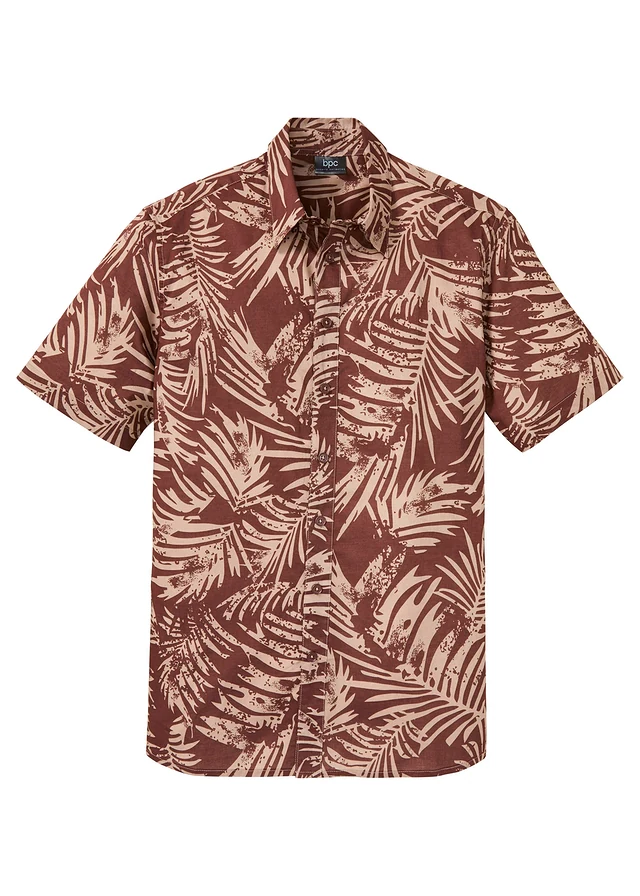 Chemise manches courtes 100% coton, Couleur: acajou foncé imprimé