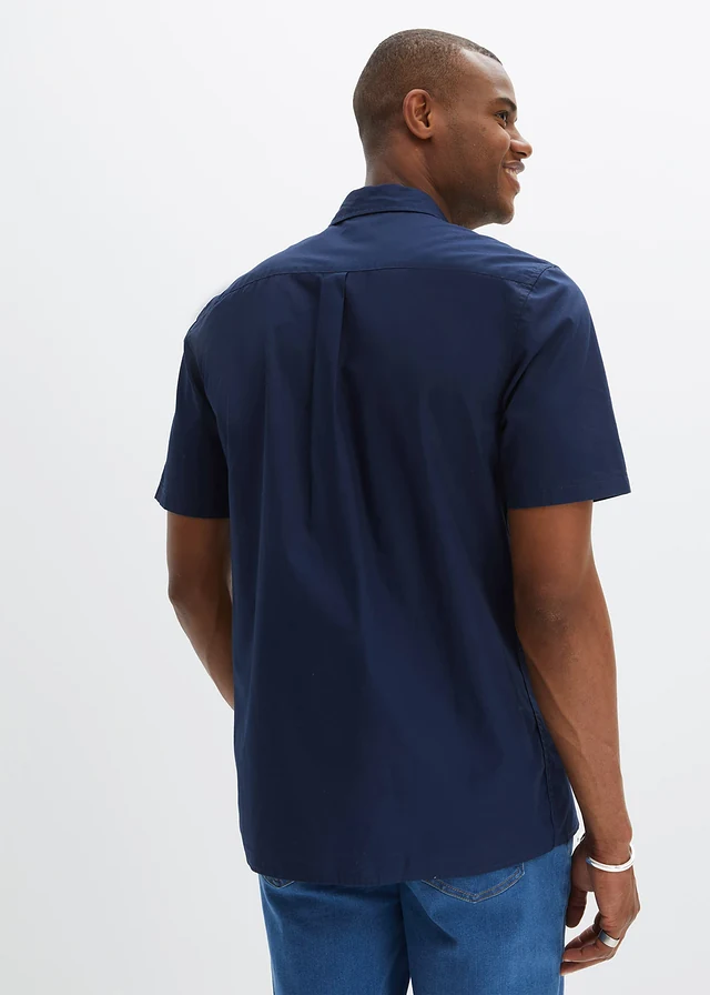 Overhemd van puur katoen met korte mouwen, Kleur: donkerblauw