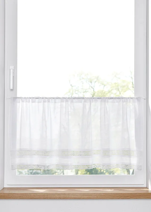 Vitrážková záclona s čipkou, bio bavlna