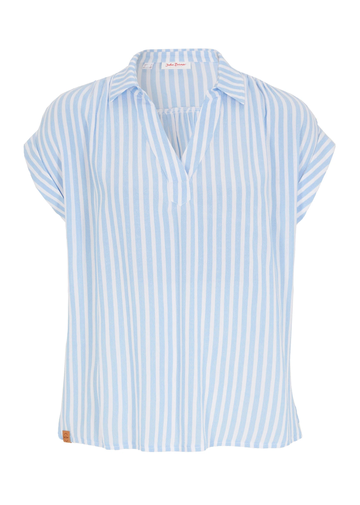 Halenka s krátkým rukávem, ze splývavé viskózy • perlově modrá/bílá s proužky • bonprix obchod