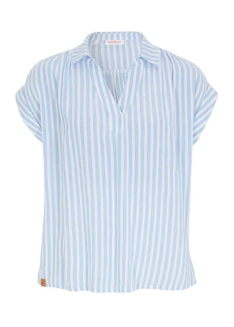 Halenka s krátkým rukávem, ze splývavé viskózy • perlově modrá/bílá s proužky • bonprix obchod