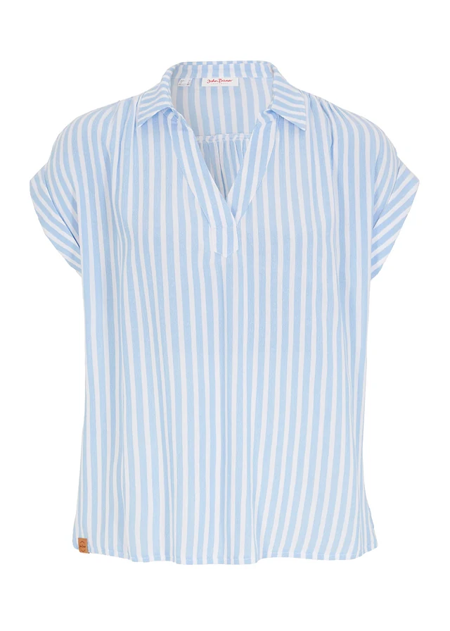 Blouse manches courtes en viscose fluide, Couleur: bleu nacré/blanc rayé