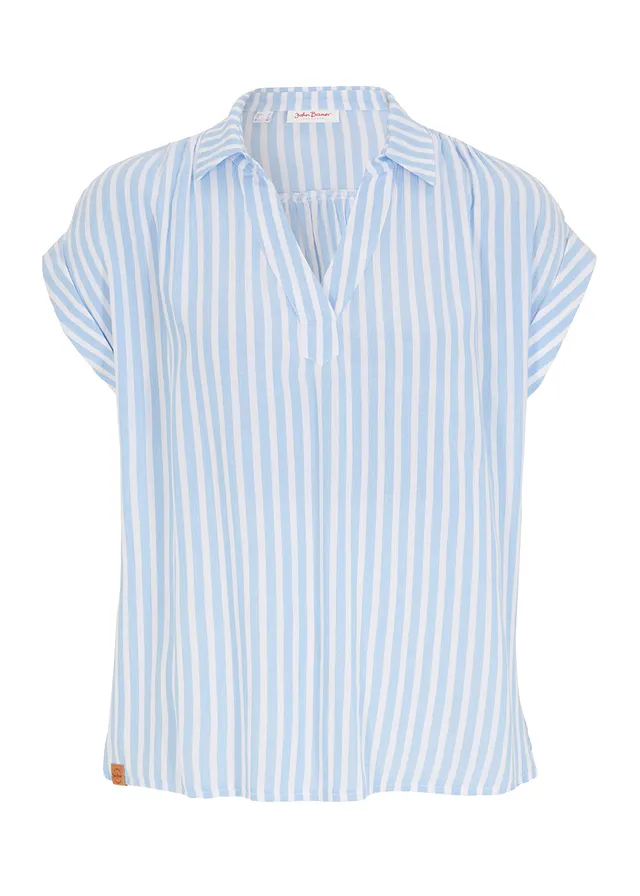 Bluzka z krótkim rękawem z lejącej wiskozy • perłowy niebieski - biały w paski • sklep bonprix
