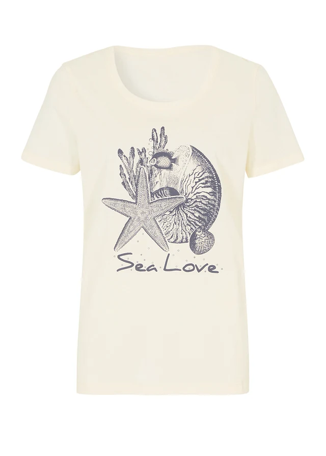 T-shirt Sea Love, Couleur: blanc crème/bleu foncé imprimé