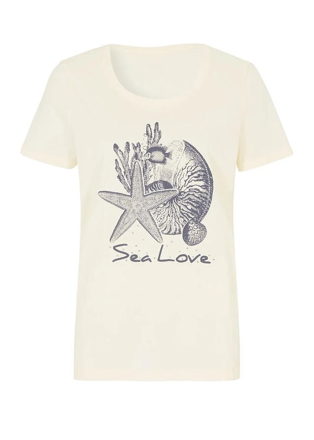 T-shirt Sea Love, Kleur: crèmewit-donkerblauw met print