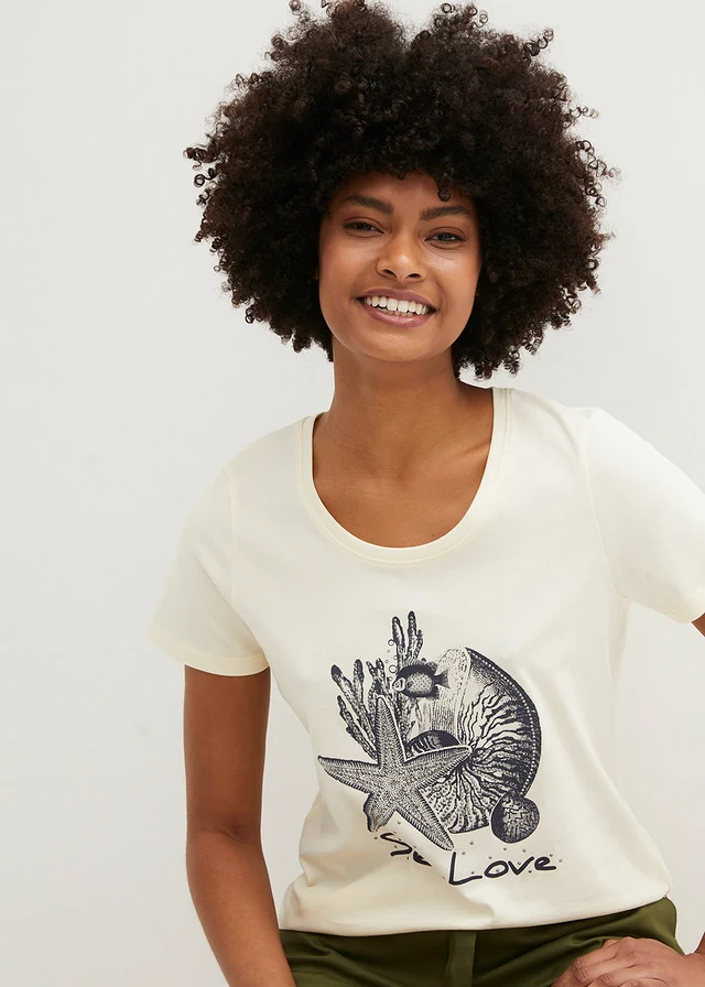 T-shirt Sea Love • crèmewit-donkerblauw met print • product-page.page-title-suffix