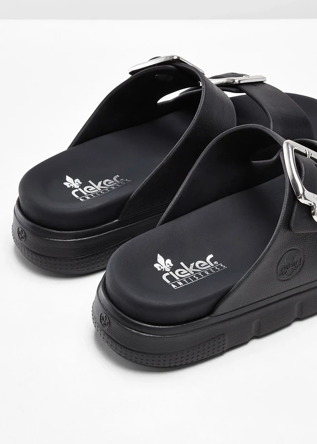 Mules Rieker légères et confortables à plateforme, Couleur: noir