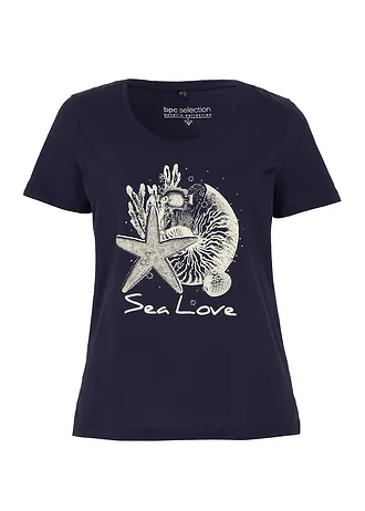 Tričko Sea Love, barva: tmavě modro-krémově bílá s potiskem