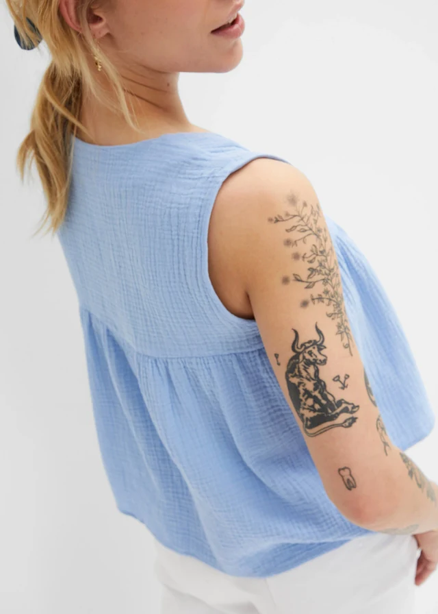Blouse sans manches en gaze de coton • bleu nacré • product-page.page-title-suffix