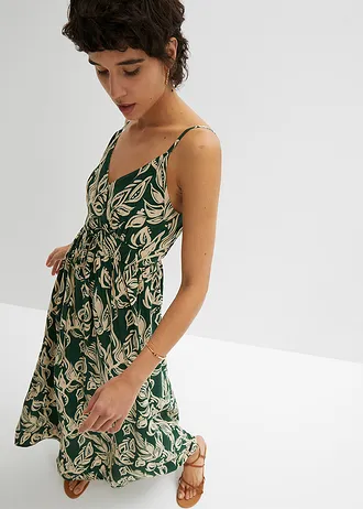 Rochie maxi din viscoză fluidă • verde închis-bej nisipiu floral • magazin bonprix
