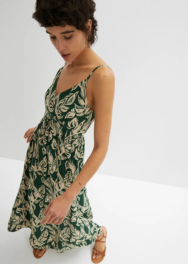 Maxi jurk van soepele viscose • donkergroen-sandbeige gebloemd • product-page.page-title-suffix