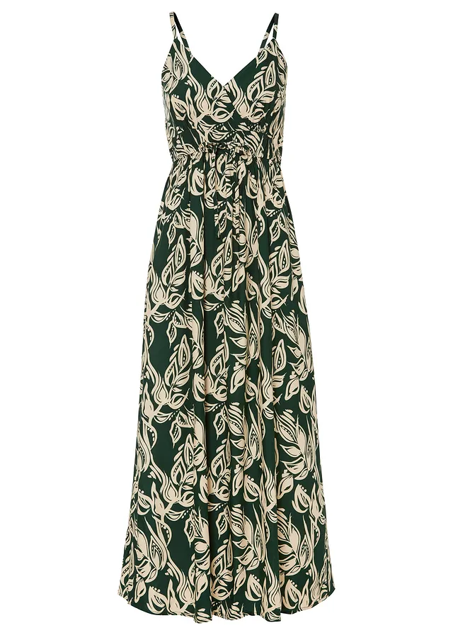 Robe longue en viscose fluide • vert foncé/beige sable • Boutique bonprix