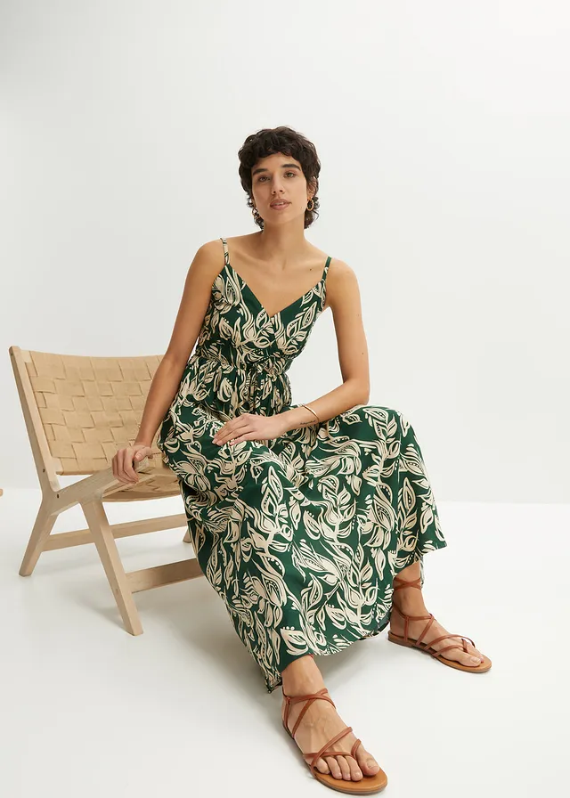 Robe longue en viscose fluide • vert foncé/beige sable • product-page.page-title-suffix