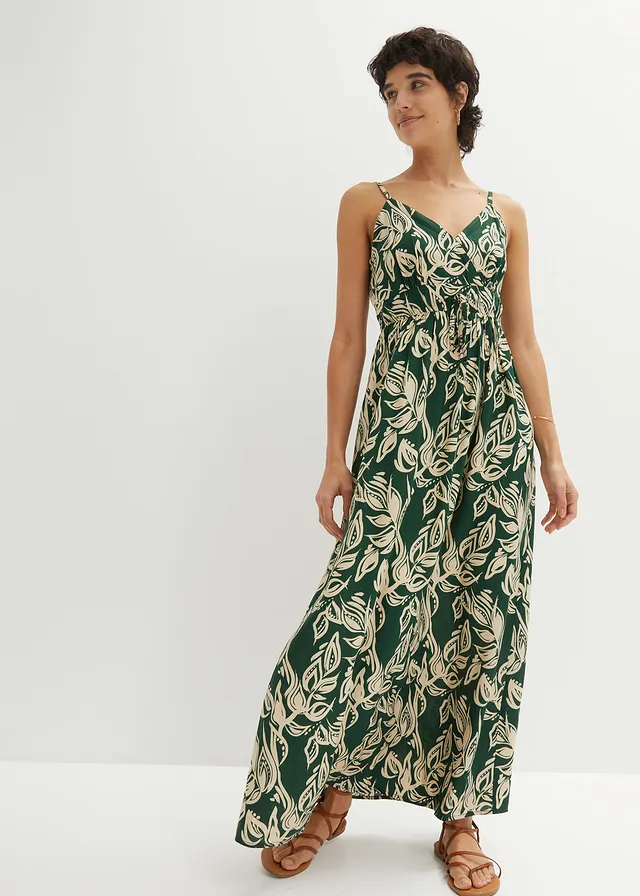 Robe longue en viscose fluide • vert foncé/beige sable • product-page.page-title-suffix