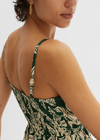 Robe longue en viscose fluide • vert foncé/beige sable • Boutique bonprix