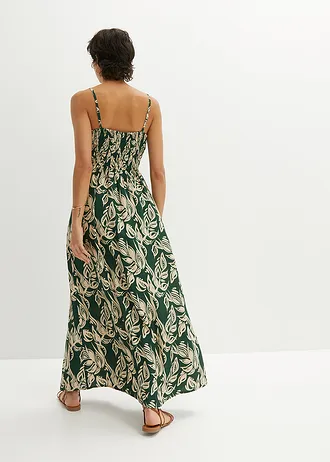 Robe longue en viscose fluide • vert foncé/beige sable • Boutique bonprix