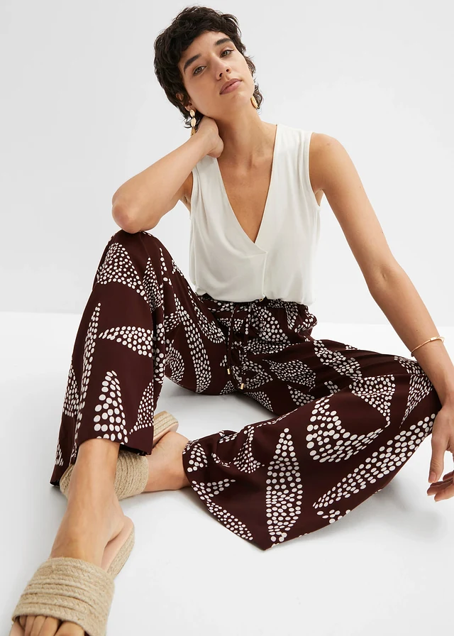 Pantalon large en viscose • acajou foncé-écru imprimé • product-page.page-title-suffix