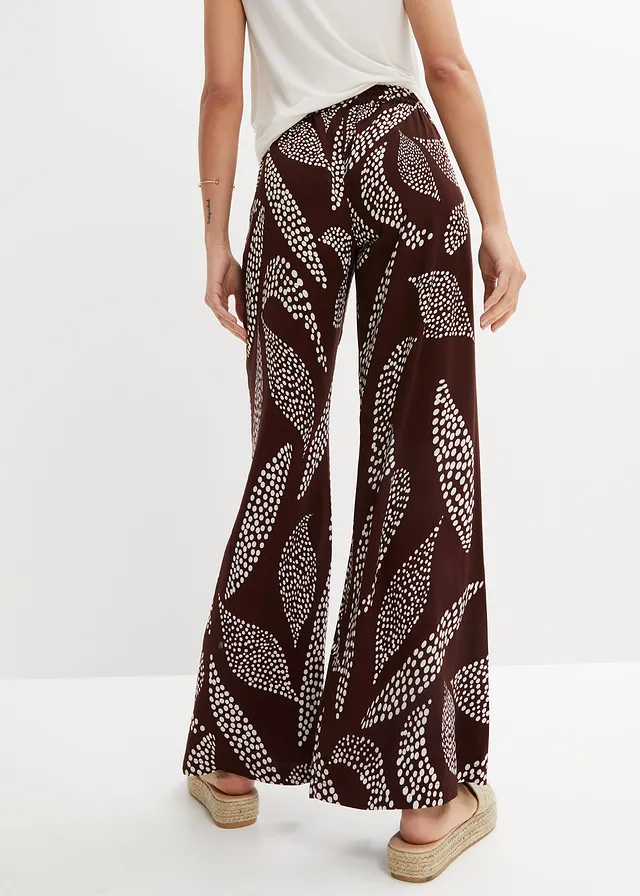 Marlene Dietrich broek van soepele viscose, Kleur: terrabruin/wolwit gedessineerd