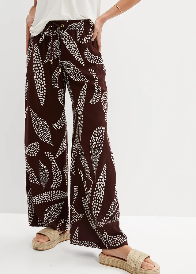 Marlene Dietrich broek van soepele viscose, Kleur: terrabruin/wolwit gedessineerd