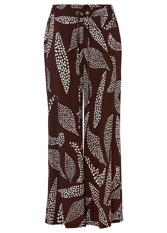 Marlene Dietrich broek van soepele viscose, Kleur: terrabruin/wolwit gedessineerd