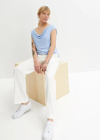 Top met watervalhals, Kleur: parelblauw