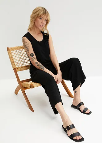 Geribde jersey broek met comfortabele tailleband • zwart • bonprix online shop