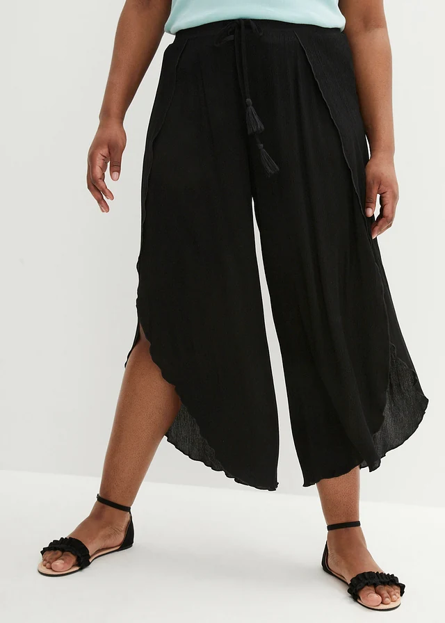 Pantalon effet froissé, Couleur: noir