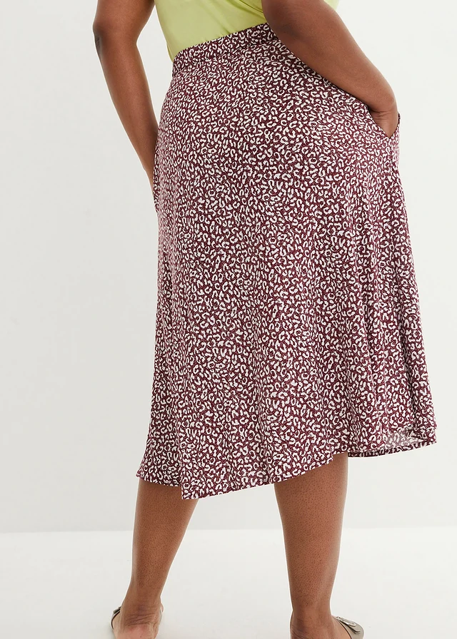 Viscose midi rok met zakken, Kleur: donkerbessen/wit