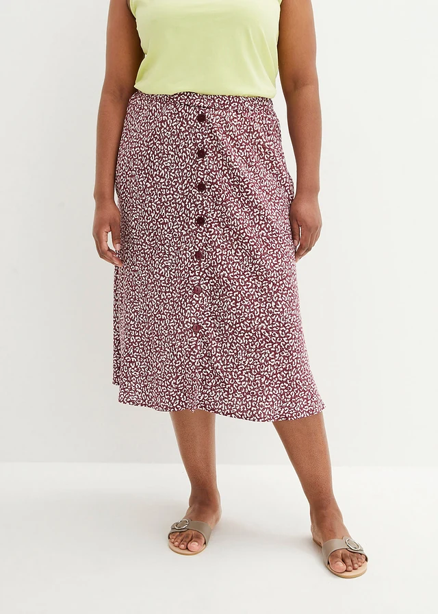 Viscose midi rok met zakken, Kleur: donkerbessen/wit