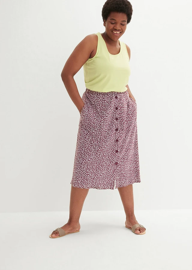 Viscose midi rok met zakken, Kleur: donkerbessen/wit