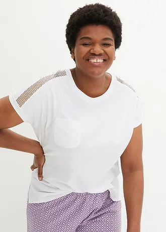 Luchtig shirt met kant, Kleur: wit