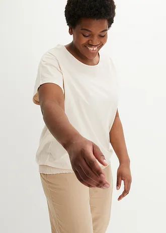 Shirt van effectgaren met gesmokte boord, Kleur: sandbeige