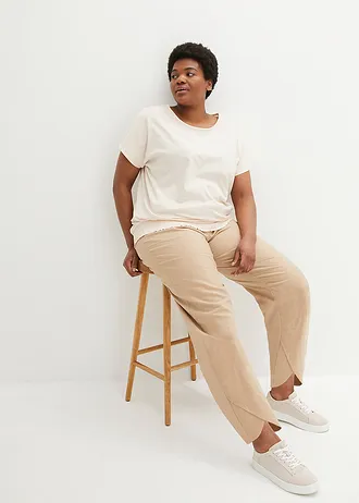 Shirt van effectgaren met gesmokte boord, Kleur: sandbeige